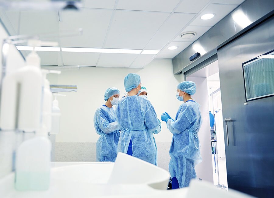 Surgeons in the prep area.